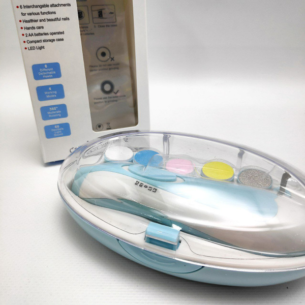 Устройство для подстригания ногтей детям Baby Nail Trimmer / Портативный детский триммер - пилочка для ногтей с 6 насадками
